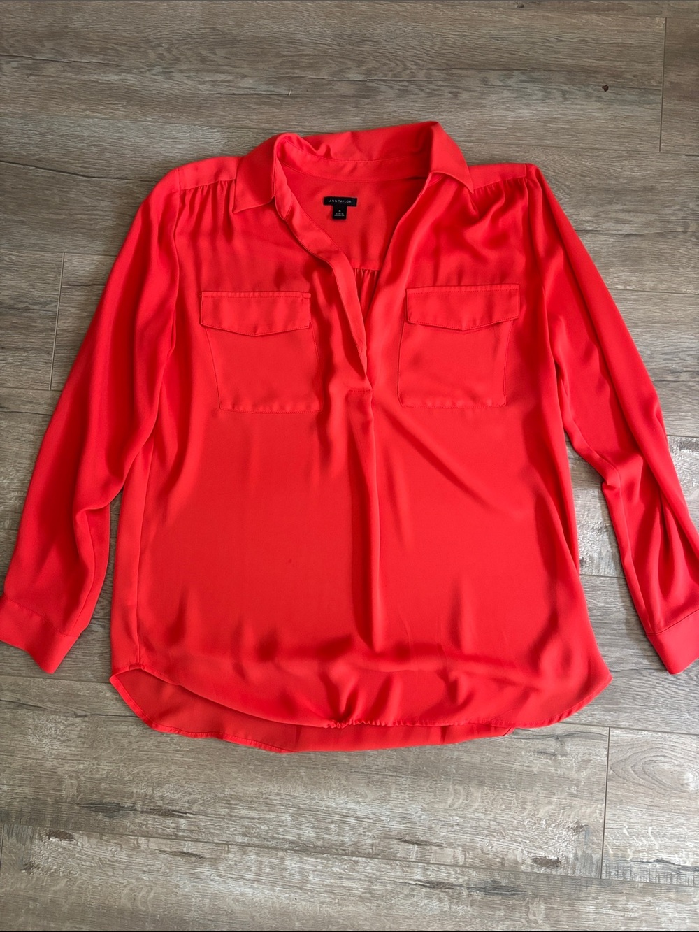 Ann Taylor Bright Coral Button-Front Blouse